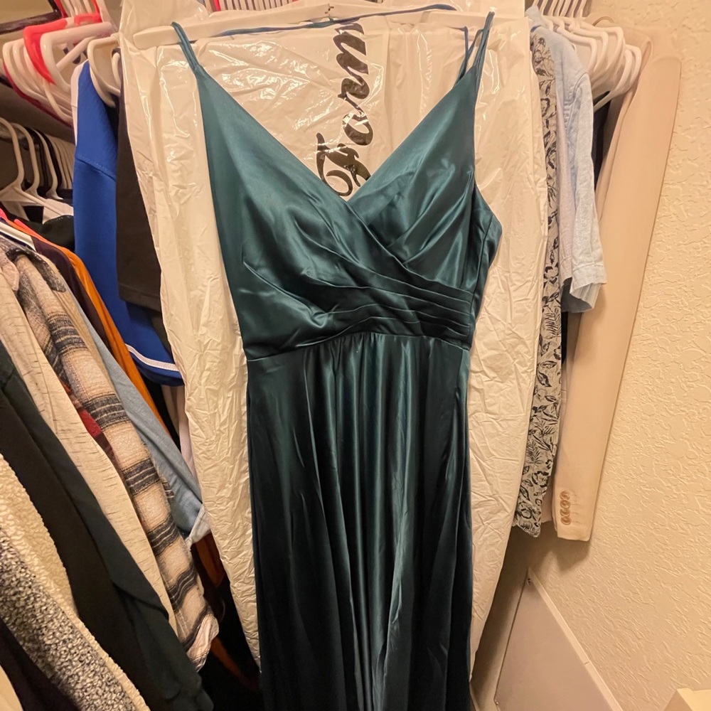 Aria Emerald green satin bridesmaid dress - Long